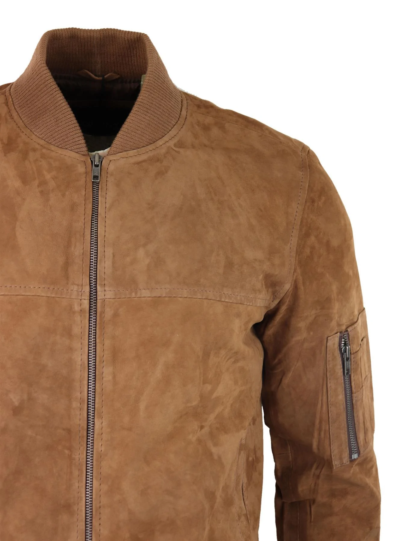 Mens Genuine Suede Bomber Jacket Leather Casual Varsity VIntage Smart Casual Brown - Image 4