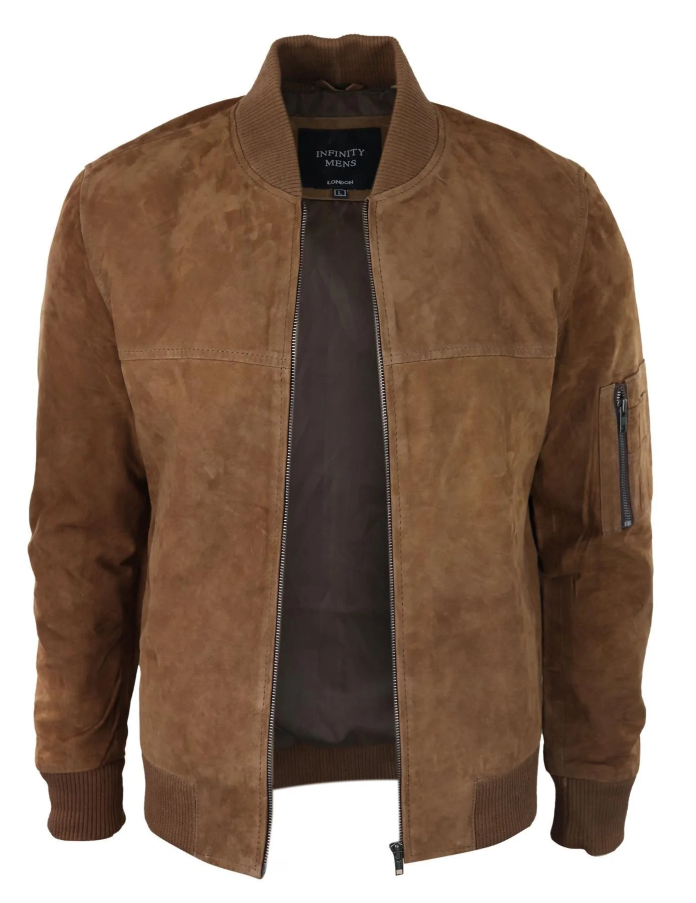 Mens Genuine Suede Bomber Jacket Leather Casual Varsity VIntage Smart Casual Brown - Image 6
