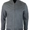 Mens Genuine Suede Bomber Jacket Leather Casual Varsity VIntage Smart Casual Grey
