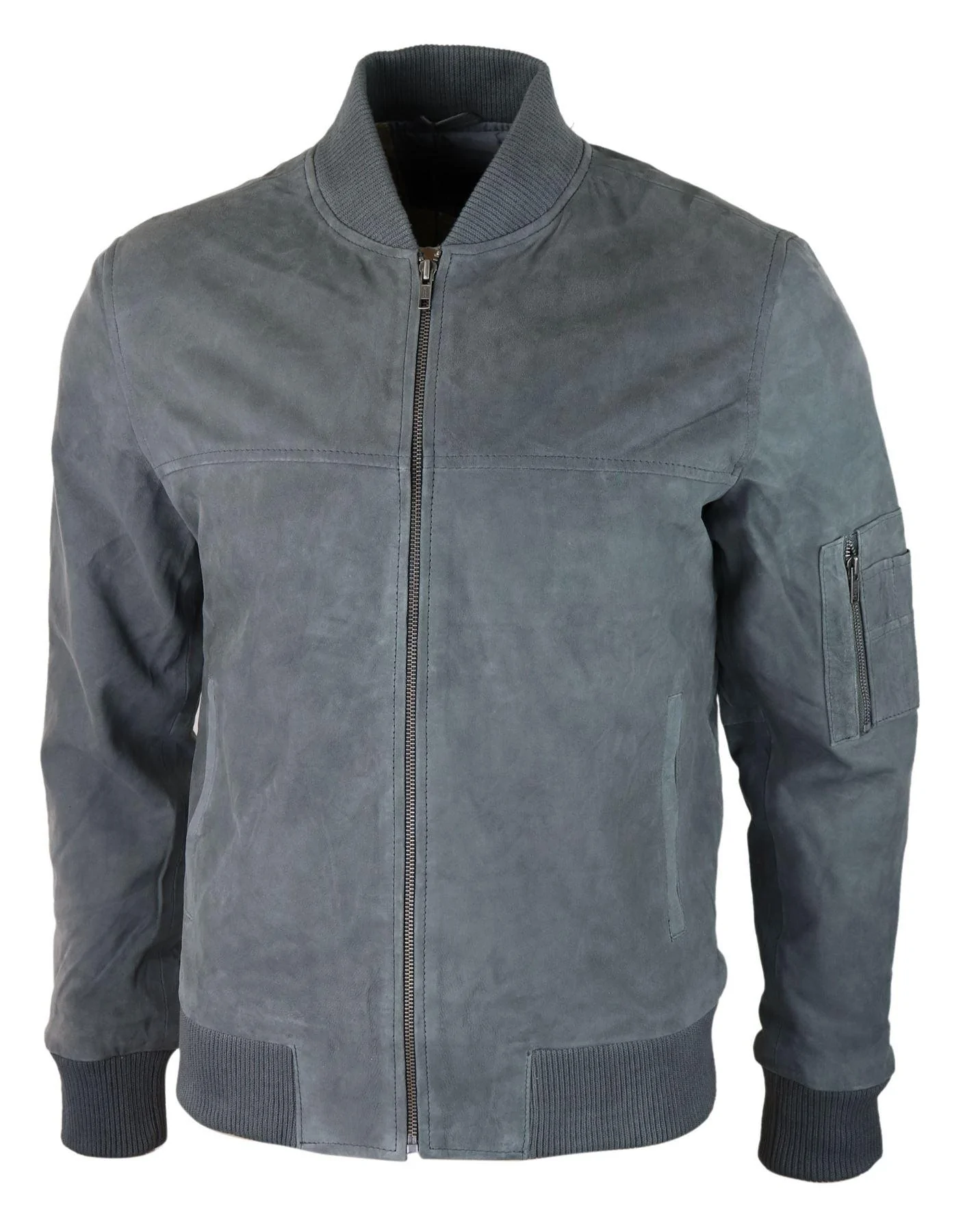 Mens Genuine Suede Bomber Jacket Leather Casual Varsity VIntage Smart Casual Grey - Image 2