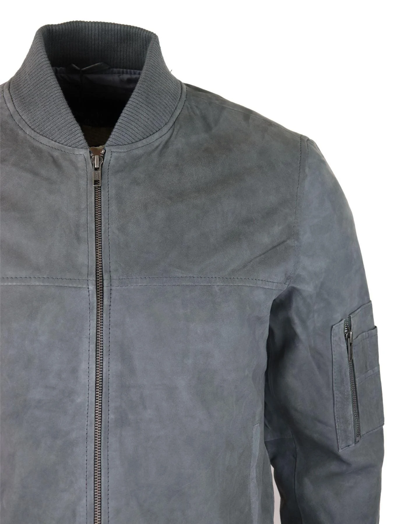Mens Genuine Suede Bomber Jacket Leather Casual Varsity VIntage Smart Casual Grey - Image 3