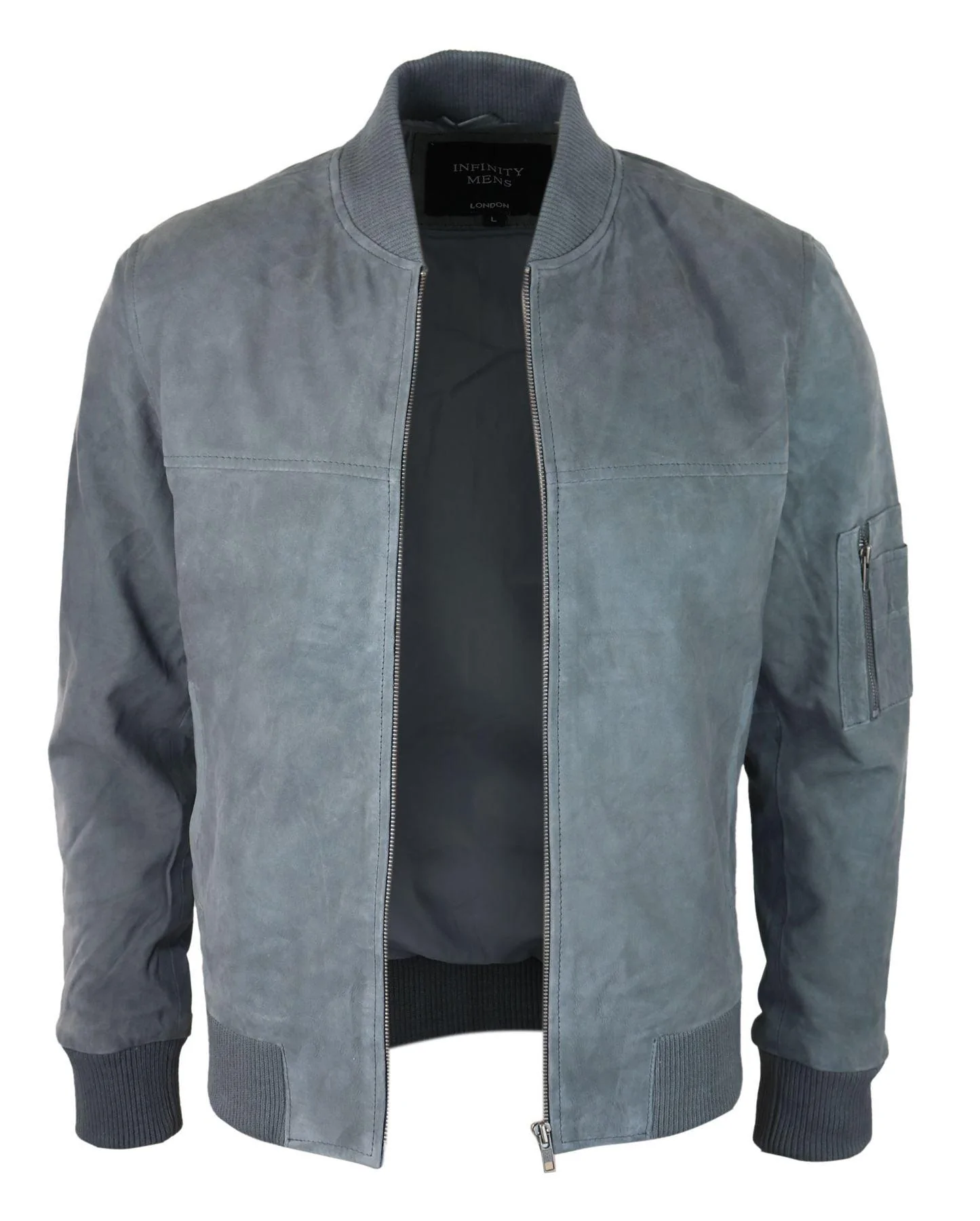 Mens Genuine Suede Bomber Jacket Leather Casual Varsity VIntage Smart Casual Grey - Image 4