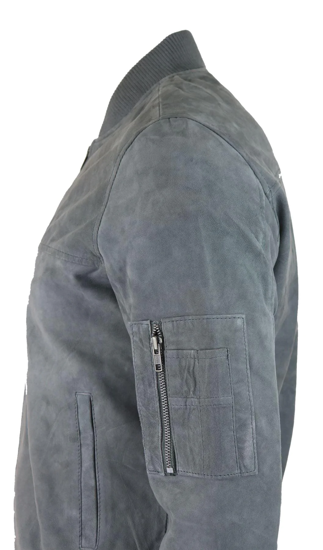 Mens Genuine Suede Bomber Jacket Leather Casual Varsity VIntage Smart Casual Grey - Image 5