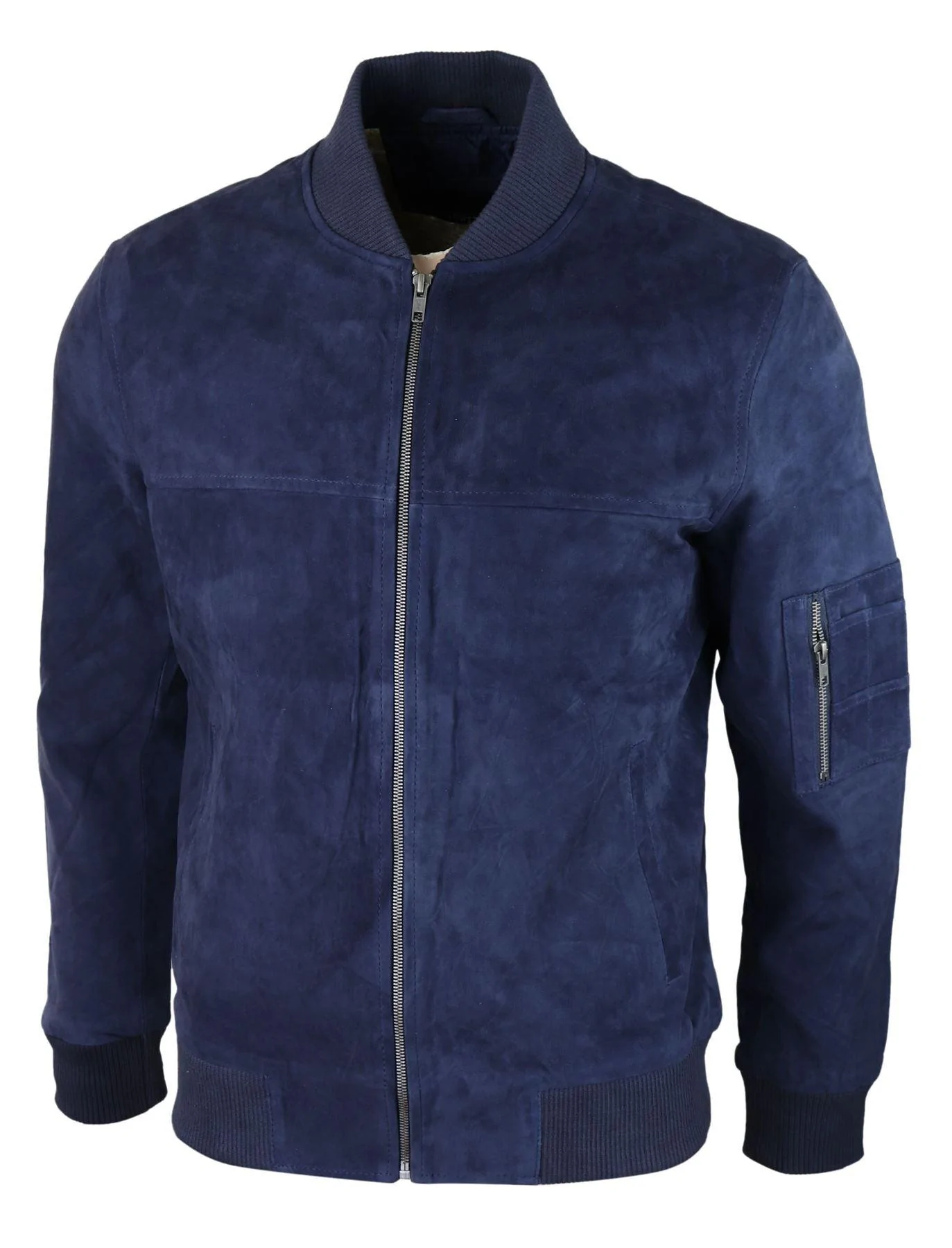 Mens Genuine Suede Bomber Jacket Leather Casual Varsity VIntage Smart Casual Navy - Image 4