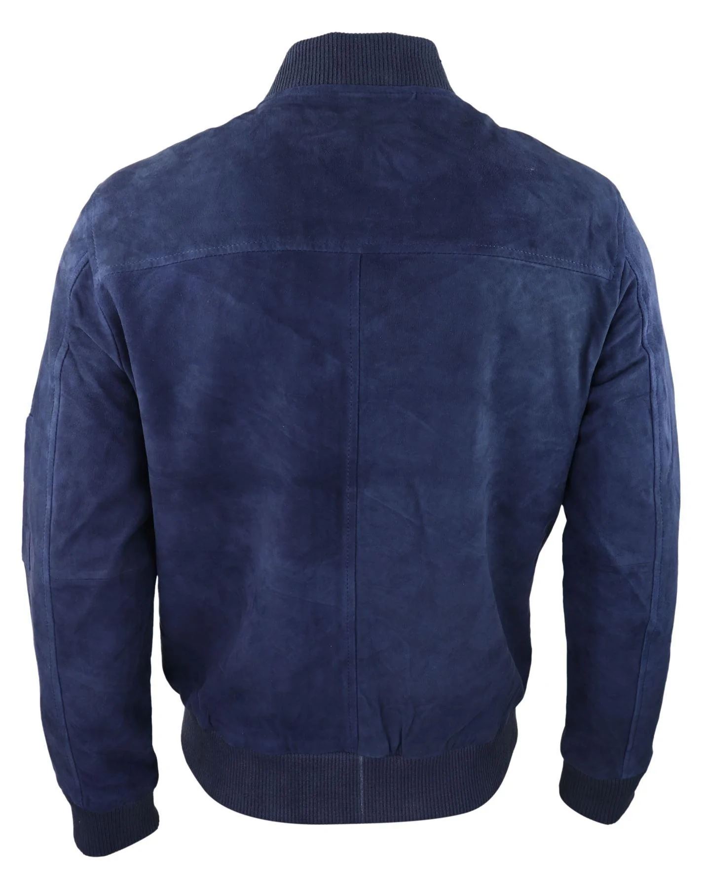 Mens Genuine Suede Bomber Jacket Leather Casual Varsity VIntage Smart Casual Navy - Image 5