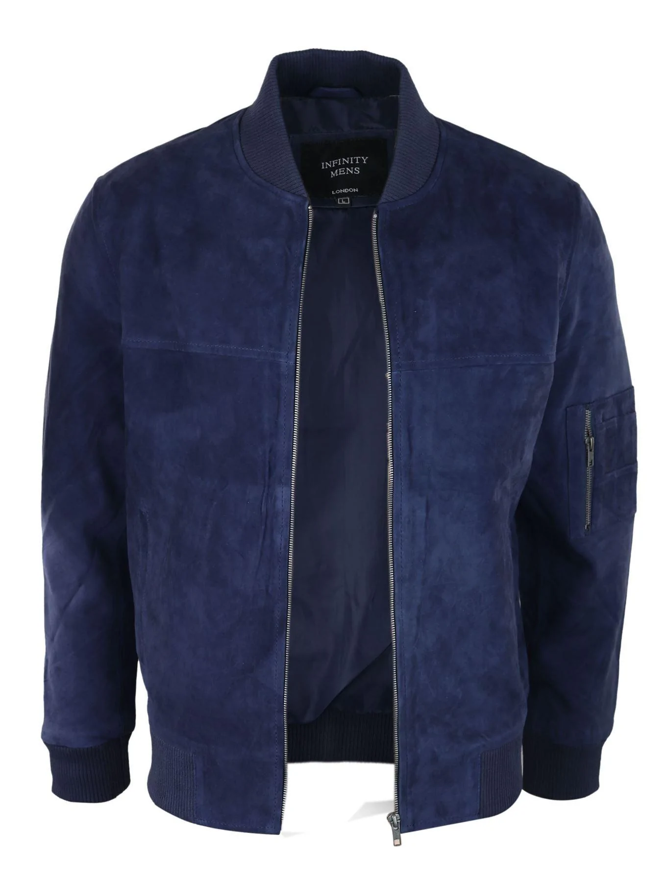 Mens Genuine Suede Bomber Jacket Leather Casual Varsity VIntage Smart Casual Navy - Image 2