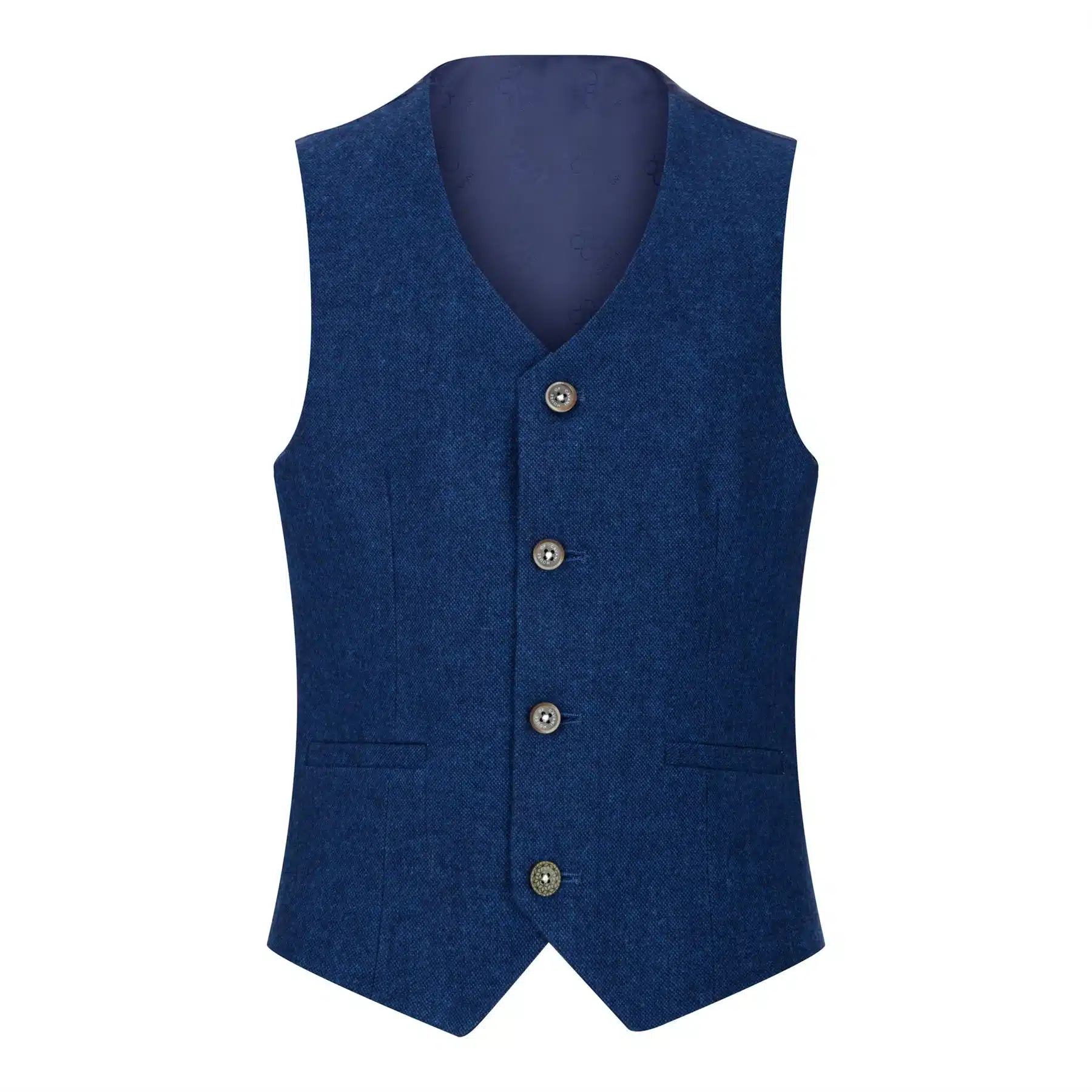 Boys 3 Piece Wool Suit Blue Tweed Vintage 1920s Classic 4 Pocket Waistcoat - Image 5