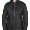 Mens Real Sheepskin Jacket Short Zipped Casual Retro Vintage Black Zipped