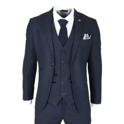 Oscar – Men’s 3 Piece Navy Blue Wool Blend Tweed Suit