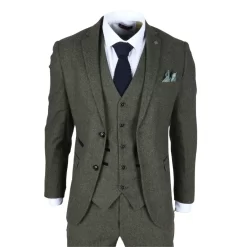 Oscar β Menβs 3 Piece Olive Green Wool Blend Tweed Suit
