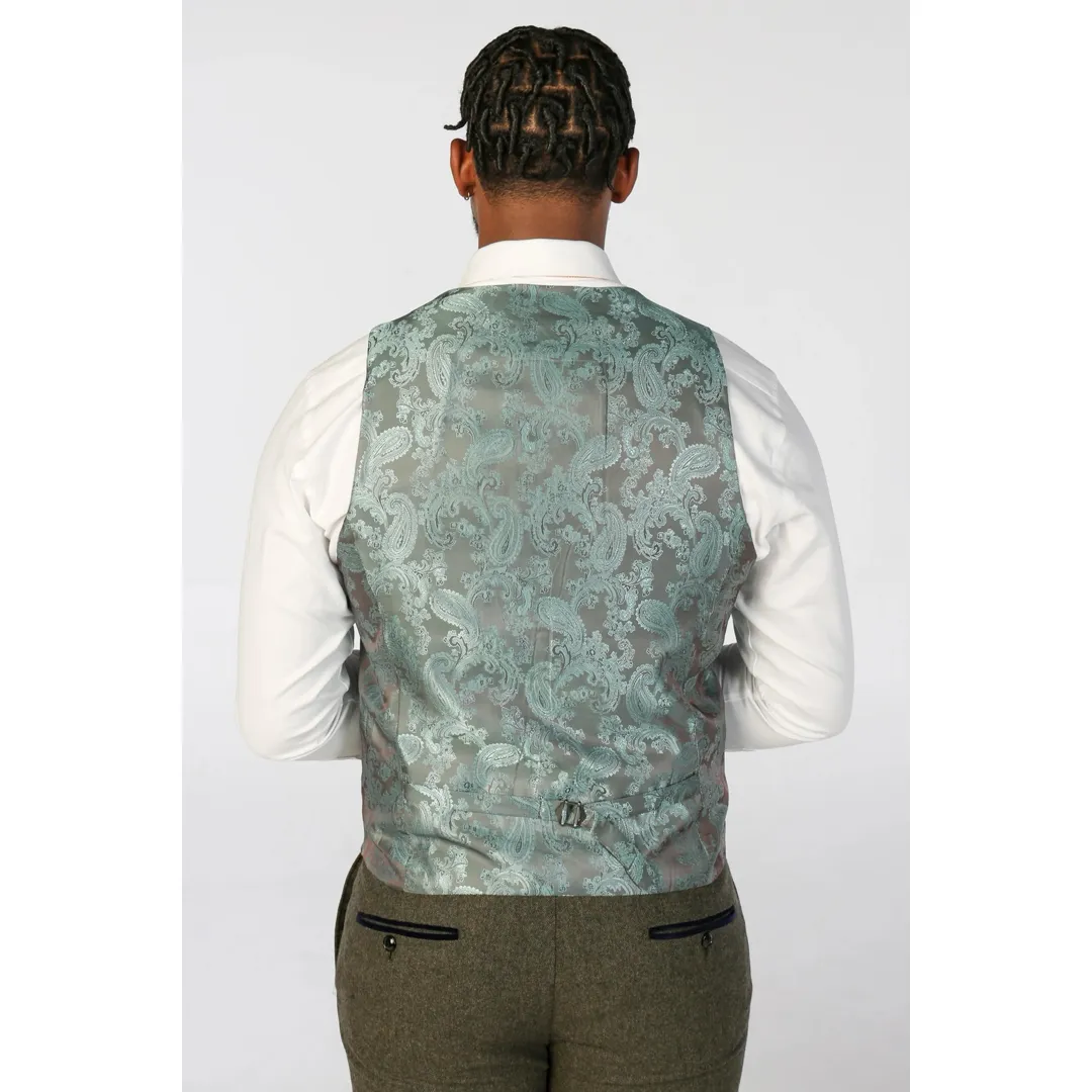 Oscar – Men’s 3 Piece Olive Green Wool Blend Tweed Suit - Image 4