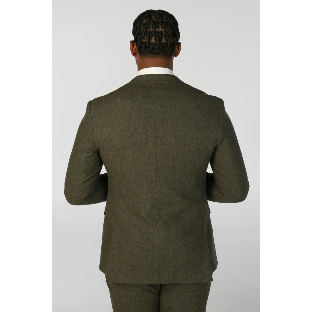 Oscar – Men’s 3 Piece Olive Green Wool Blend Tweed Suit - Image 5