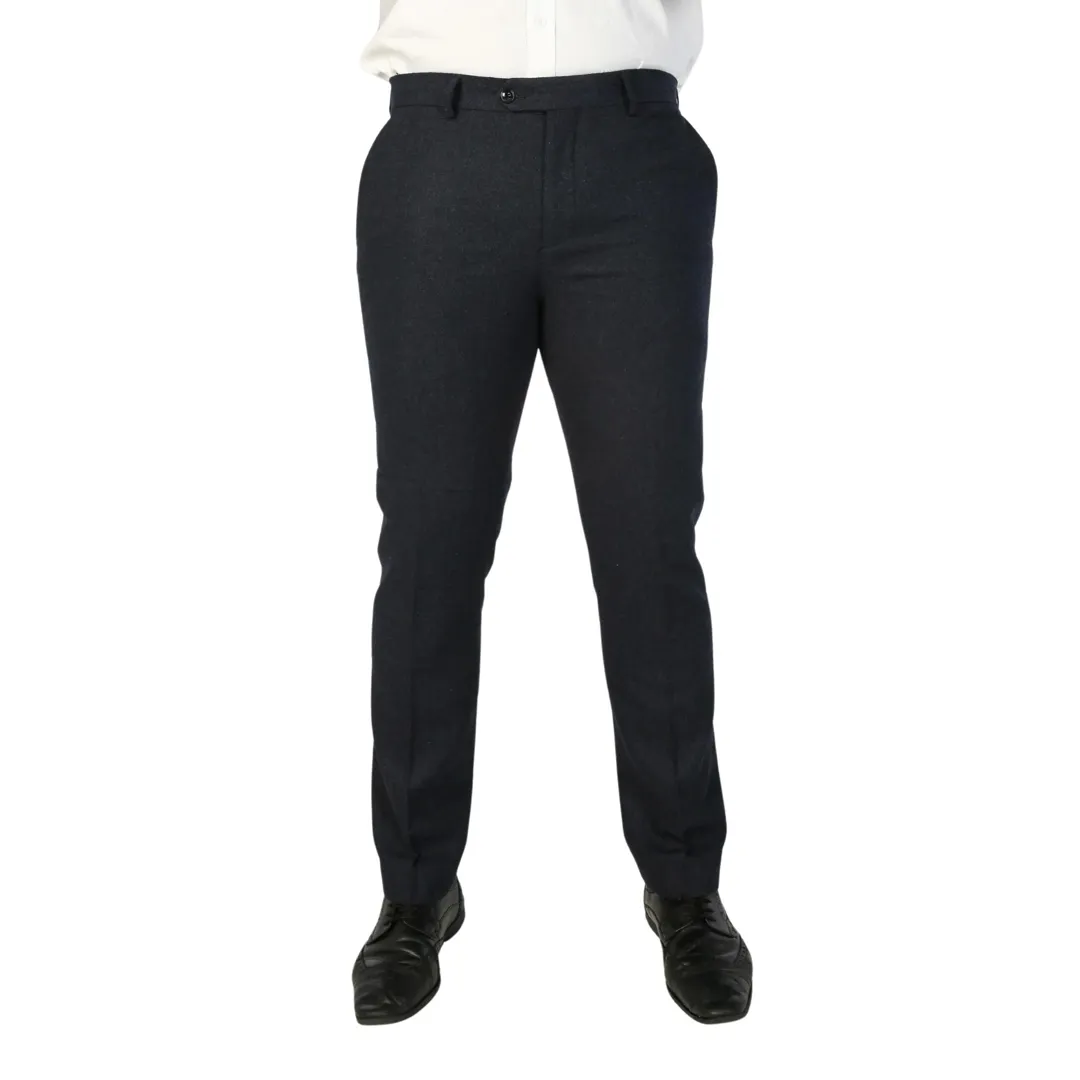 Oscar – Men’s Navy Blue Wool Blend Tweed Trousers