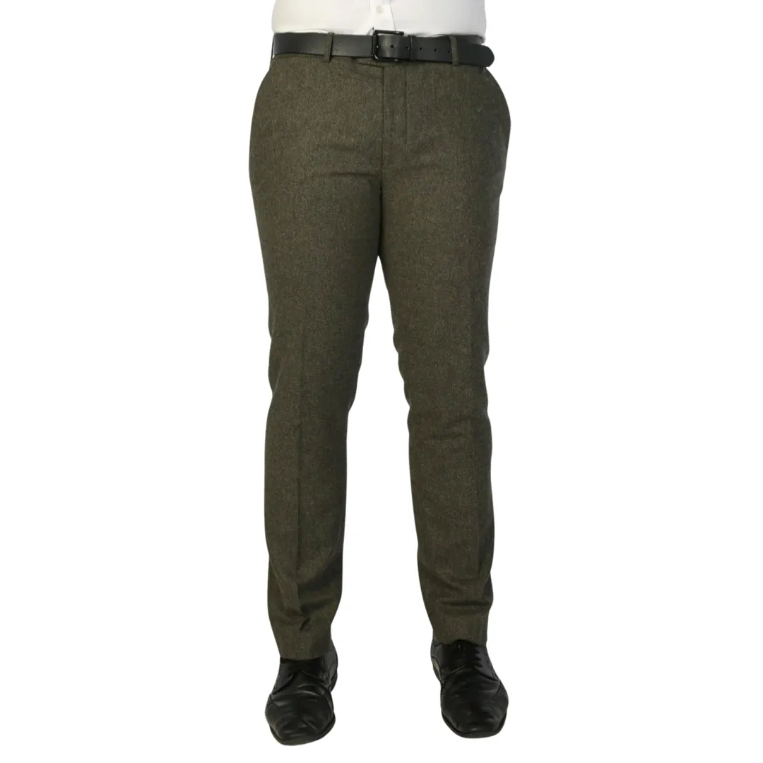 Oscar – Men’s Olive Green Wool Blend Tweed Trousers