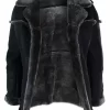 Infinity Ozzy Mens Double Breasted Real Sherling Navy Captain Sheepskin Jacket Belted Grey Black