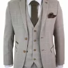 Paul Andrew Holland – Mens Check Tweed Beige Brown 3 Piece Suit Wedding Prom Vintage Retro Classic