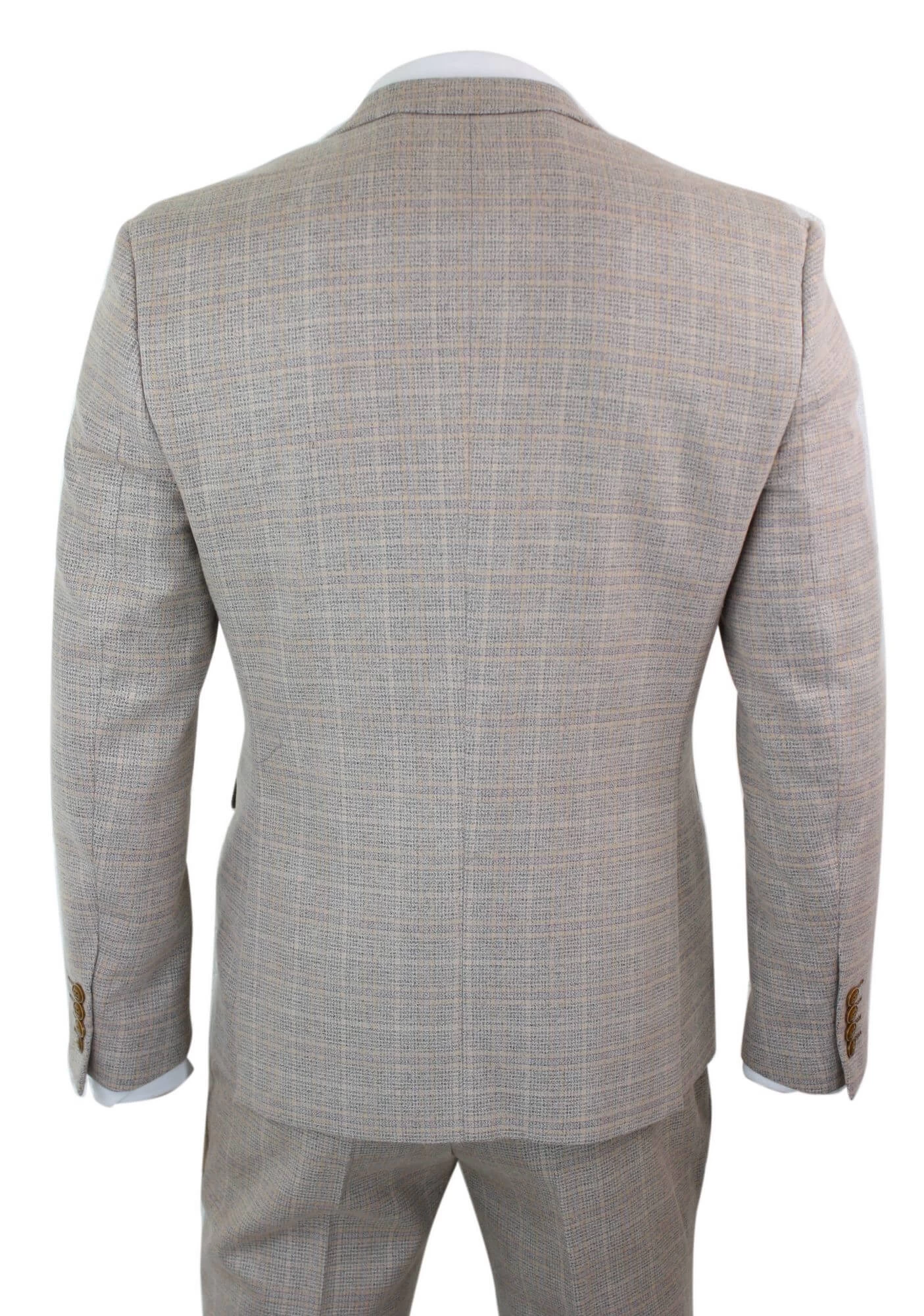 Paul Andrew Holland β Mens Check Tweed Beige Brown 3 Piece Suit Wedding Prom Vintage Retro Classic - Image 3