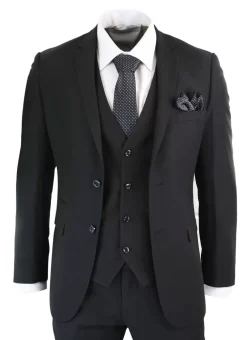 Paul Andrew Parker – Mens 3 Piece Black Tailored Fit Complete Suit Classic Door Man Mourning Funeral