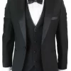 Paul Andrew Regent Black – Mens 3 Piece Black Classic Satin Tuxedo Dinner Suit Tailored Fit Wedding Prom