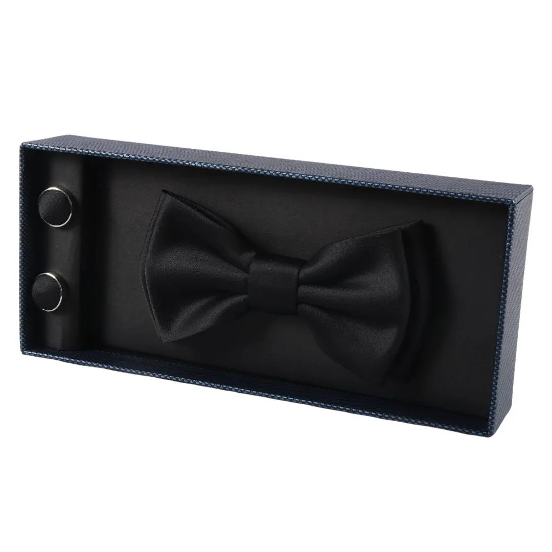 Men’s Bow Tie Pocket Square Cuff Links Gift Set Black Color - Image 2