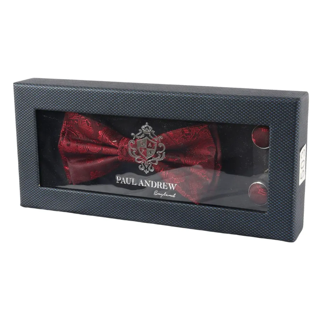 Men’s Wine Bow Tie Pocket Square Cuff Links Gift Set - Image 2
