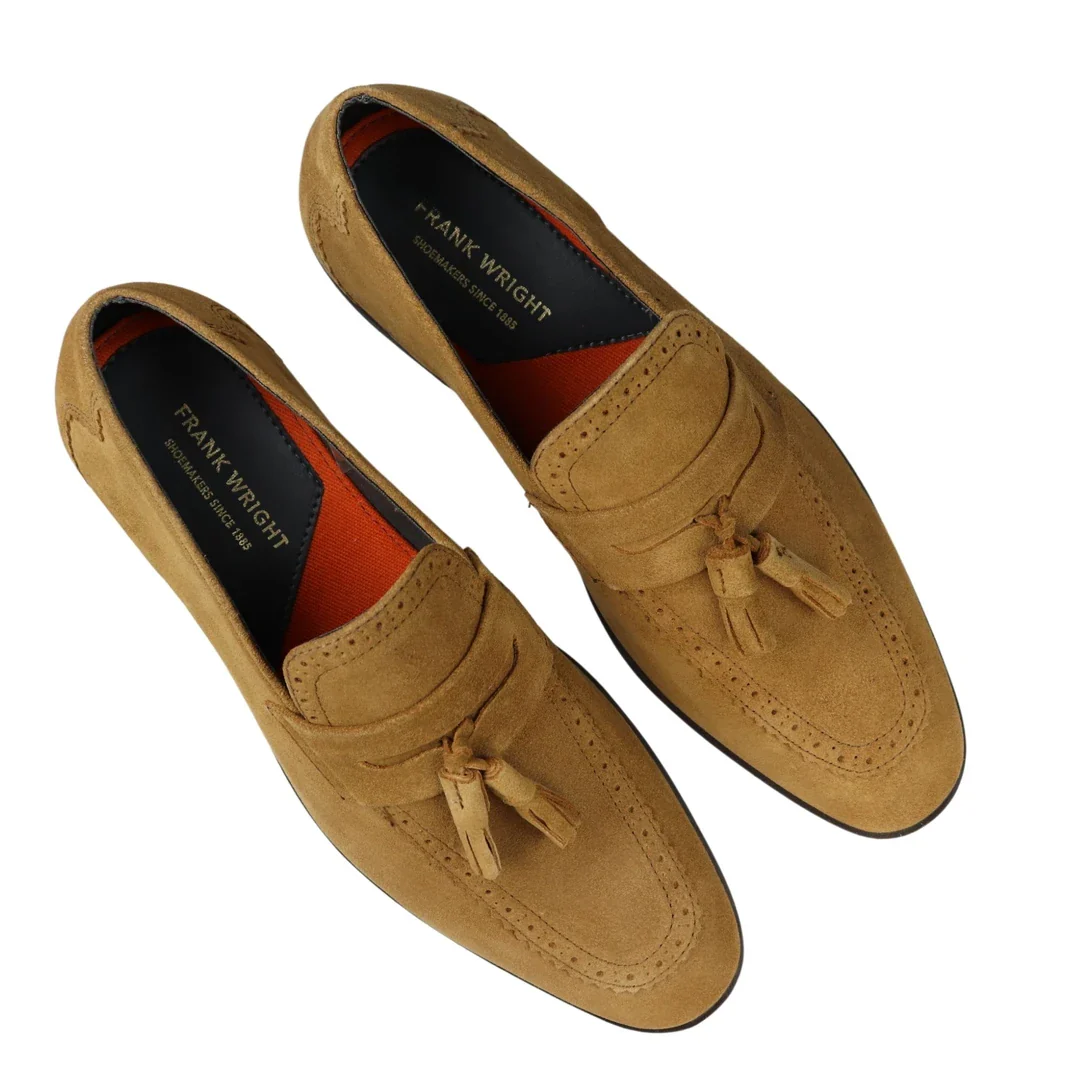 Mens Slip On Loafer Shoes Tan Tassel Real Suede Smart Casual Dress Driving Classic - Image 4