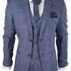 Mens 3 Piece Suit Blue Prince Of Wales Check Tailored Fit Summer Classic Vintage