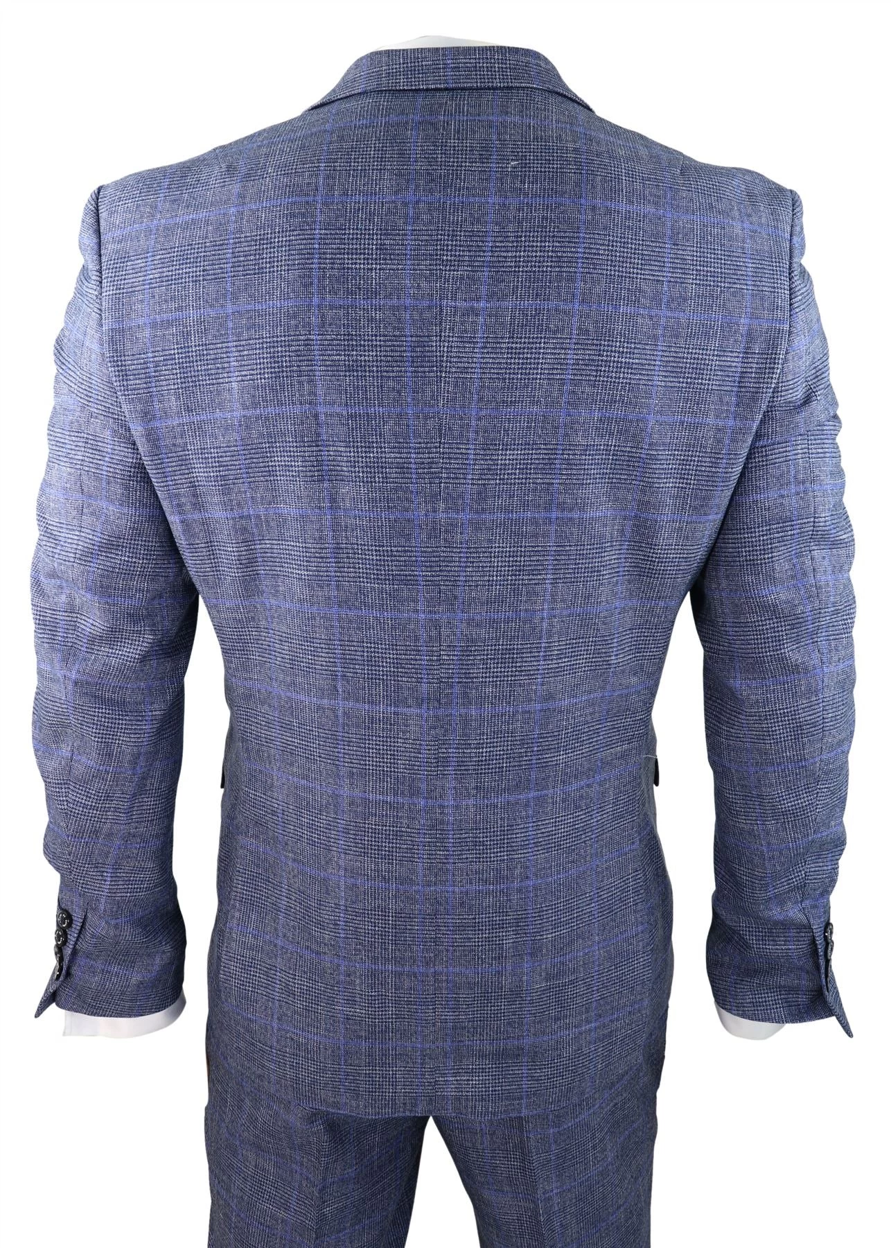 Mens 3 Piece Suit Blue Prince Of Wales Check Tailored Fit Summer Classic Vintage - Image 3