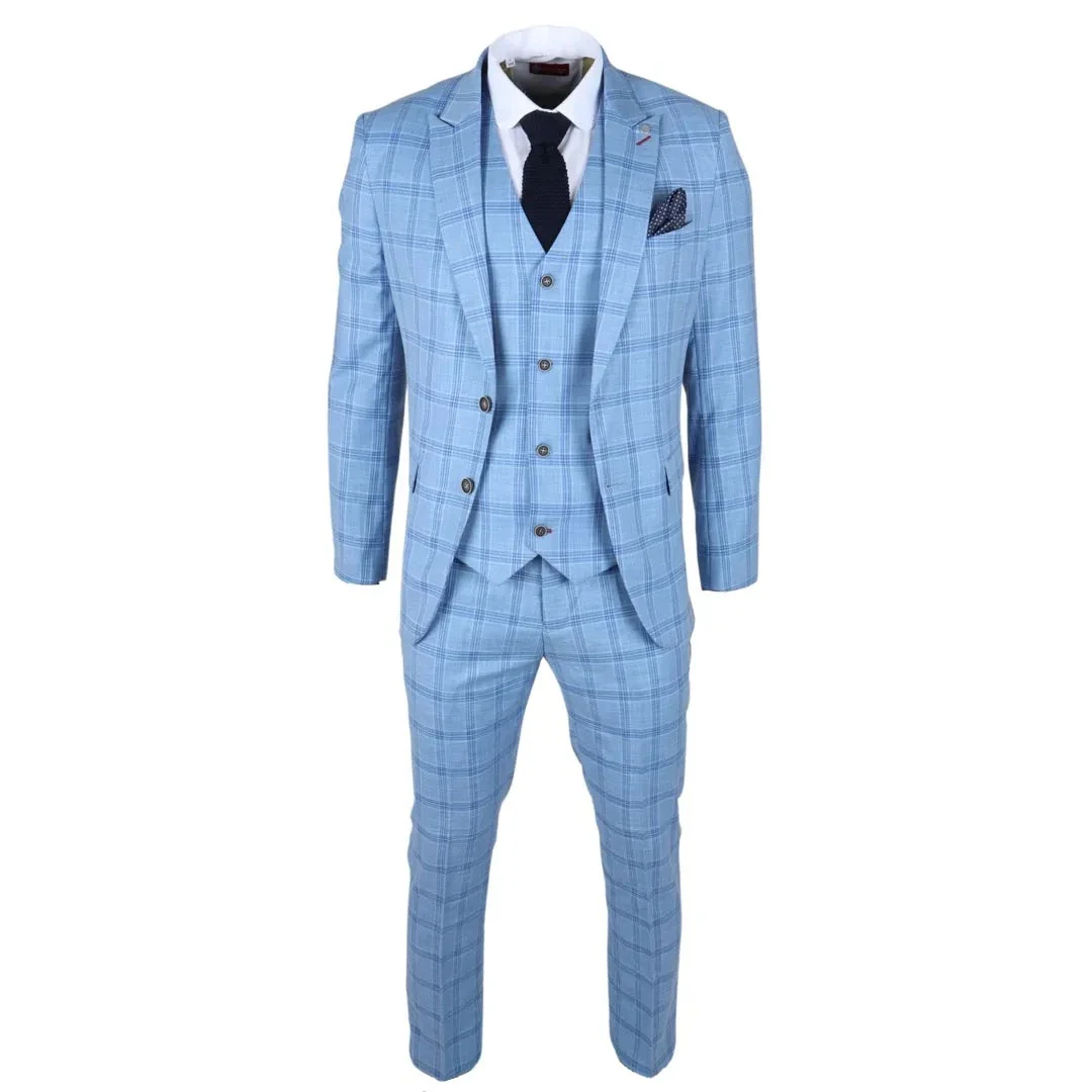 Plowman Men’s Light Blue 3-Piece Checked Suit - Image 7
