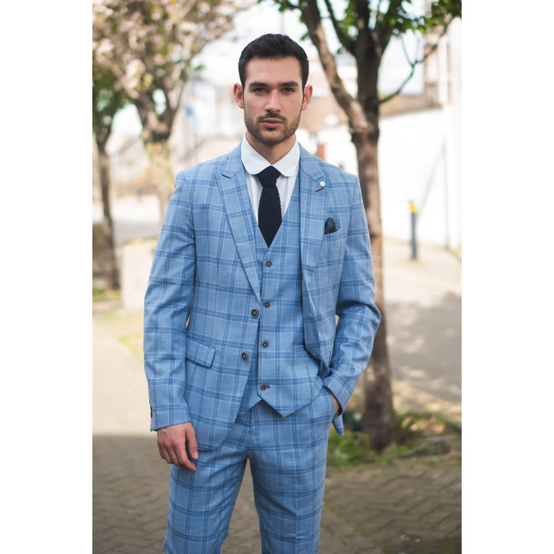 Plowman Men’s Light Blue 3-Piece Checked Suit - Image 3