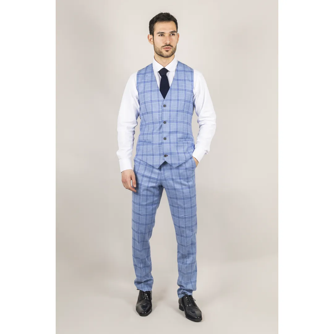 Plowman Men’s Light Blue 3-Piece Checked Suit - Image 4