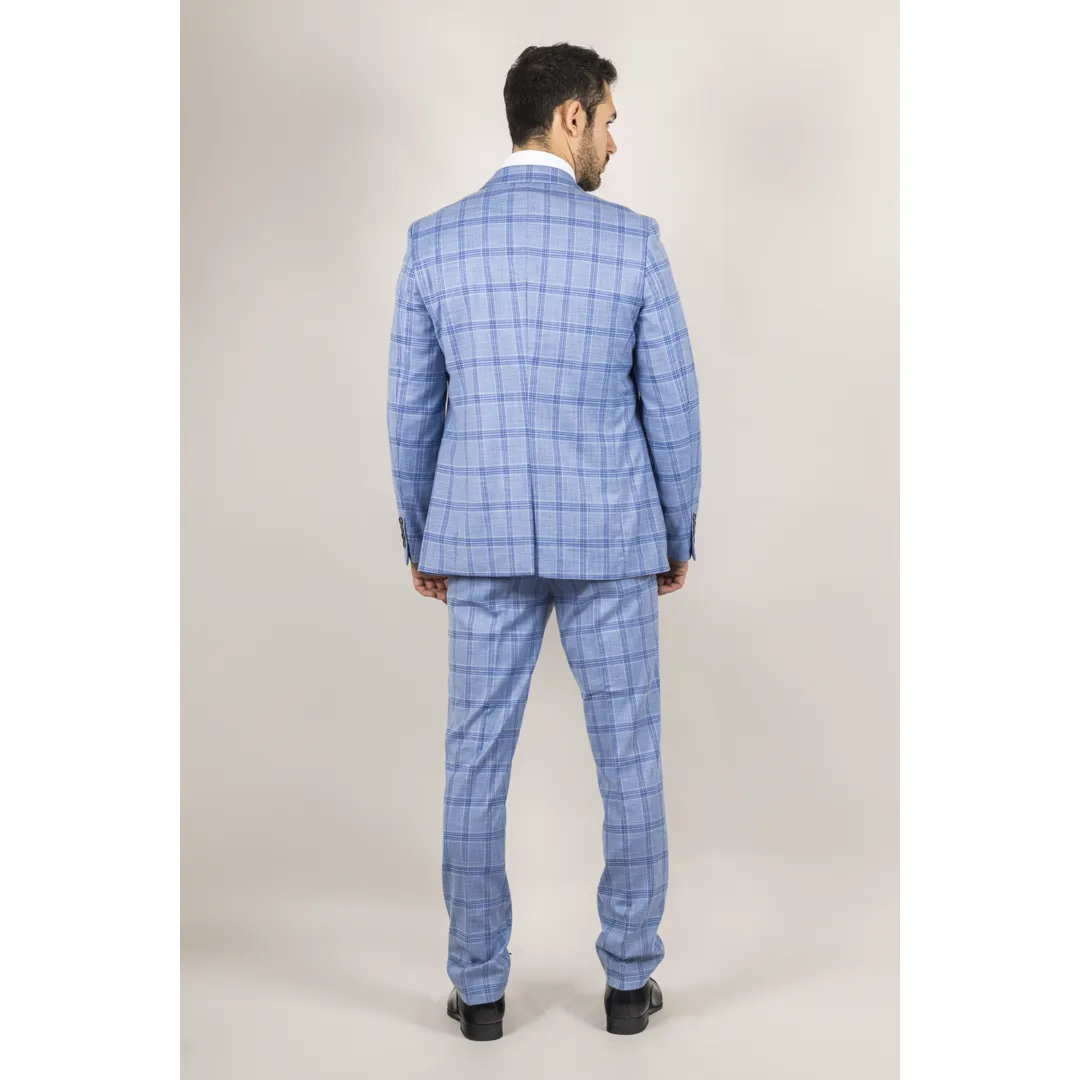 Plowman Men’s Light Blue 3-Piece Checked Suit - Image 6