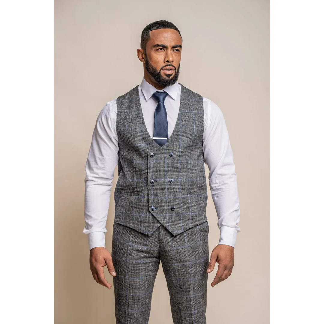 Power – Men’s Grey Check Slim Fit Waistcoat