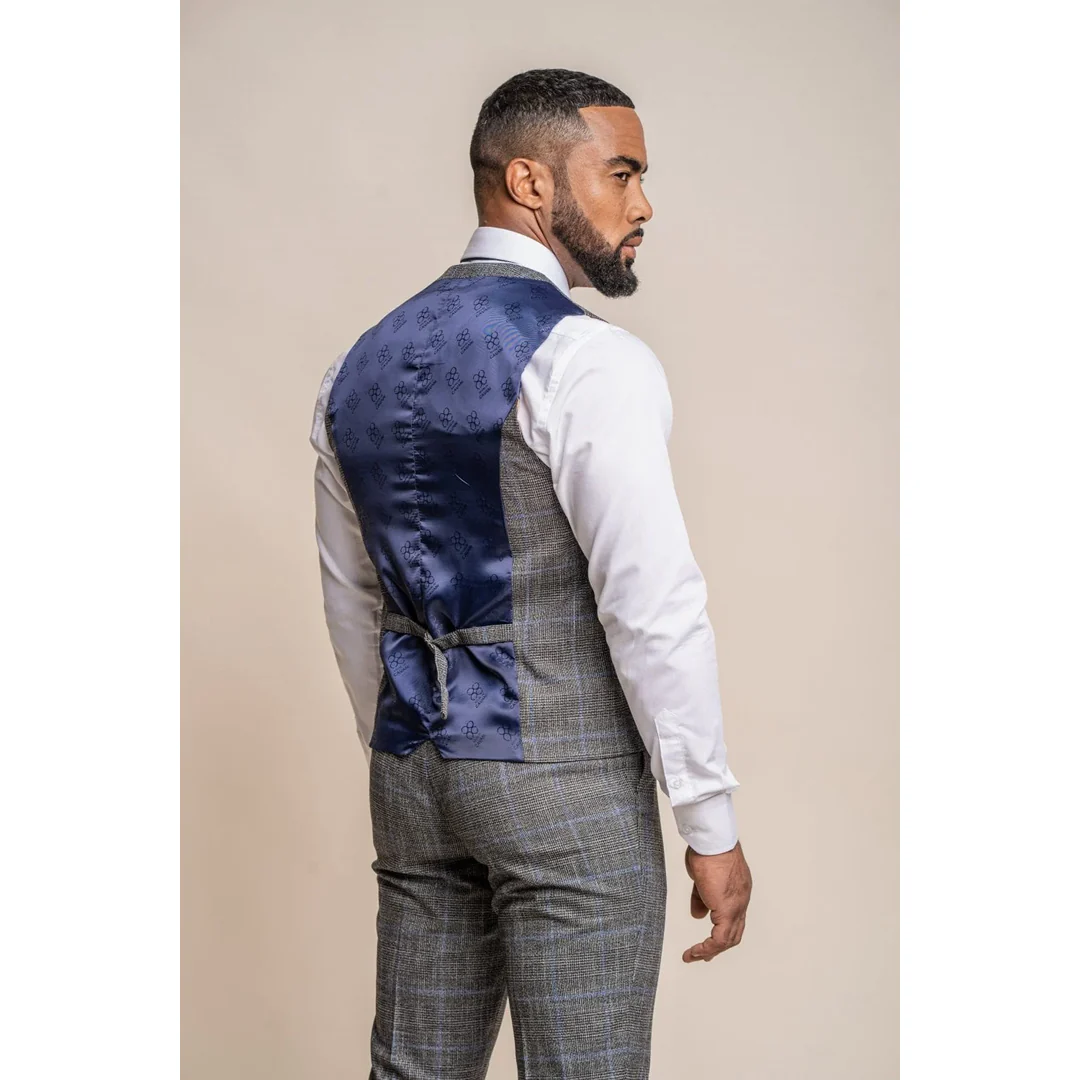 Power – Men’s Grey Check Slim Fit Waistcoat - Image 2