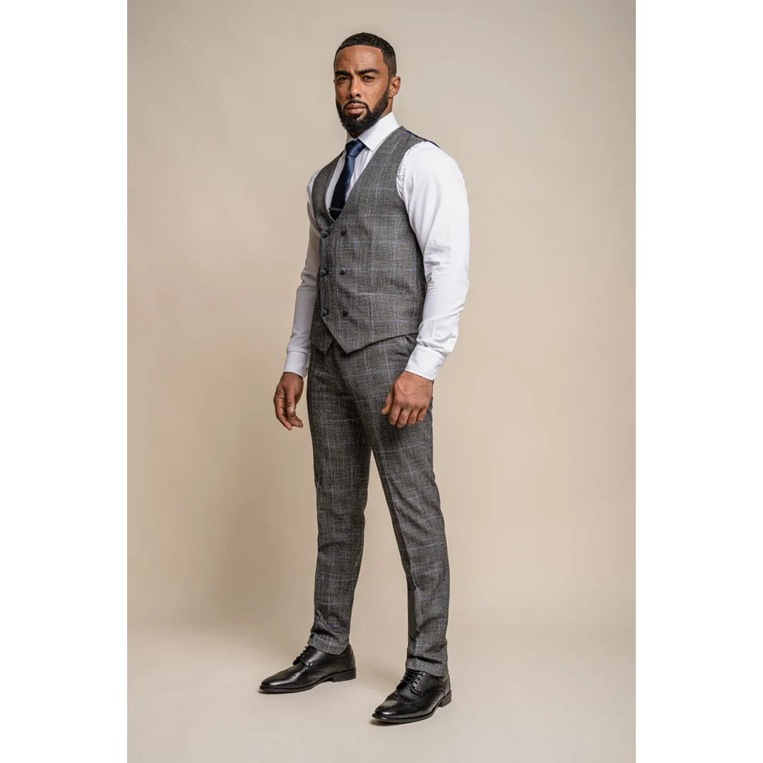 Power – Men’s Grey Check Slim Fit Waistcoat - Image 3