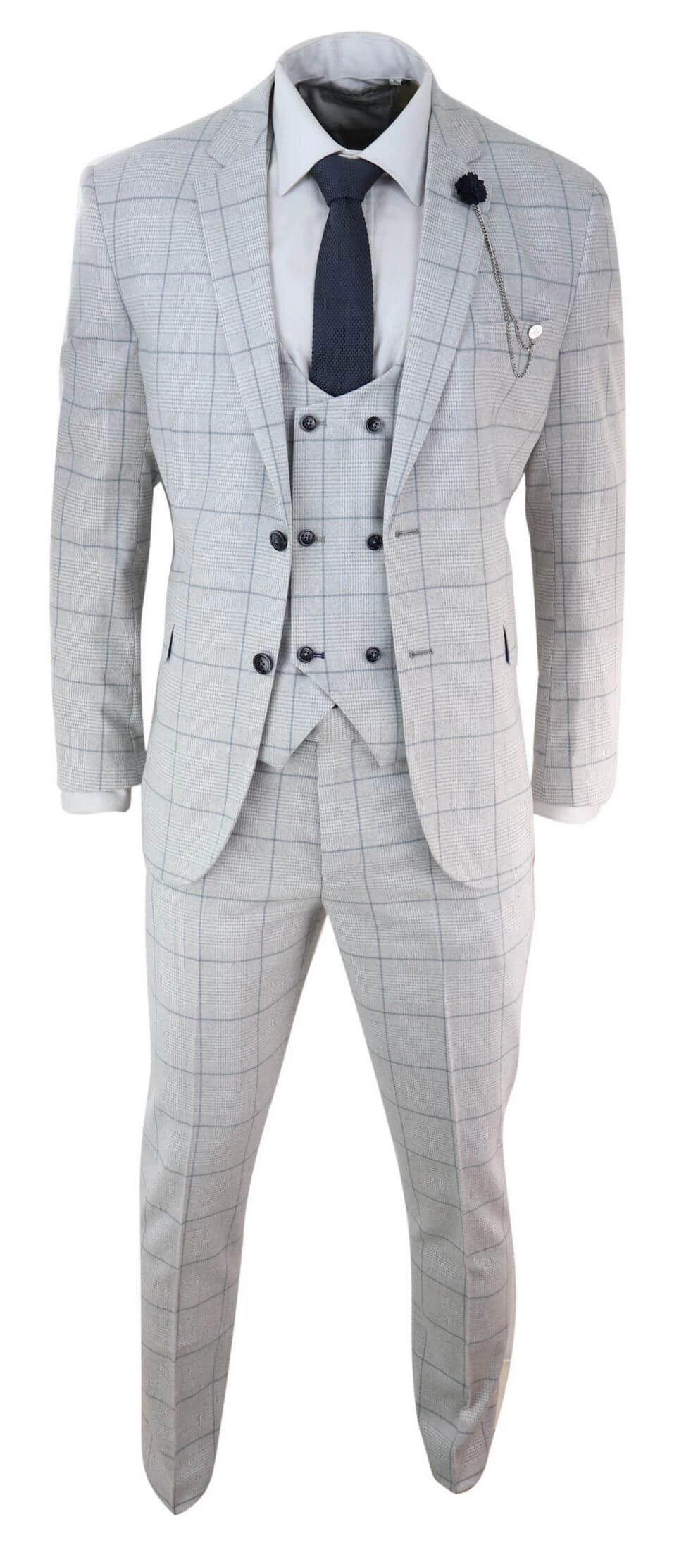 Light Grey Check 3 Piece Suit - Image 4