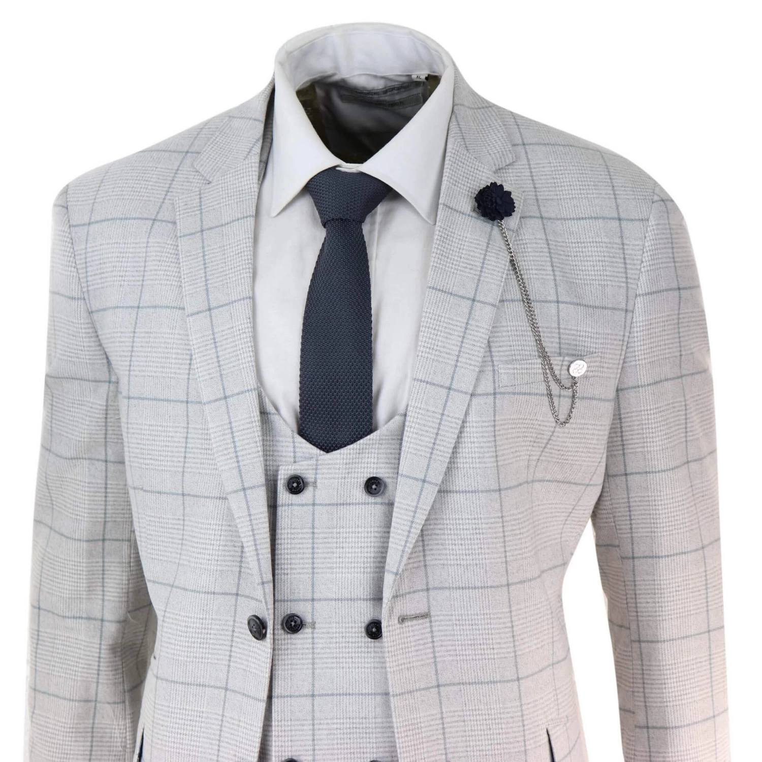 Light Grey Check 3 Piece Suit - Image 3