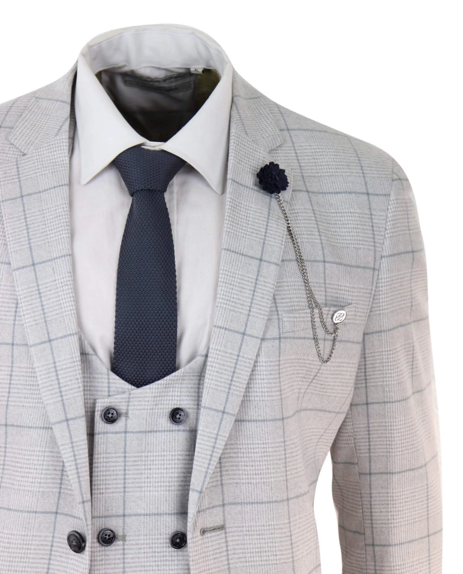 Light Grey Check 3 Piece Suit - Image 5