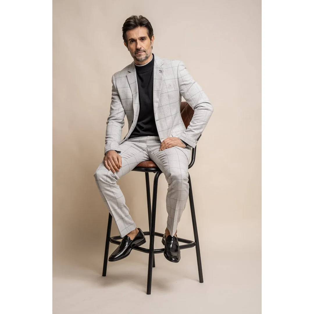 Radika – Men’s Light Grey Check Blazer - Image 2