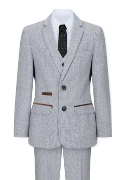 Boys 3 Piece Suit Cream Beige Tweed Check Vintage Retro Tailored Fit 1920s