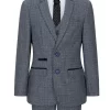 Boys 3 Piece Suit Navy Blue Tweed Check Vintage Retro Tailored Fit 1920s