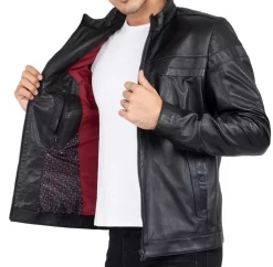 Real Leather Tailored Fit Mens Black Biker Jacket – B202