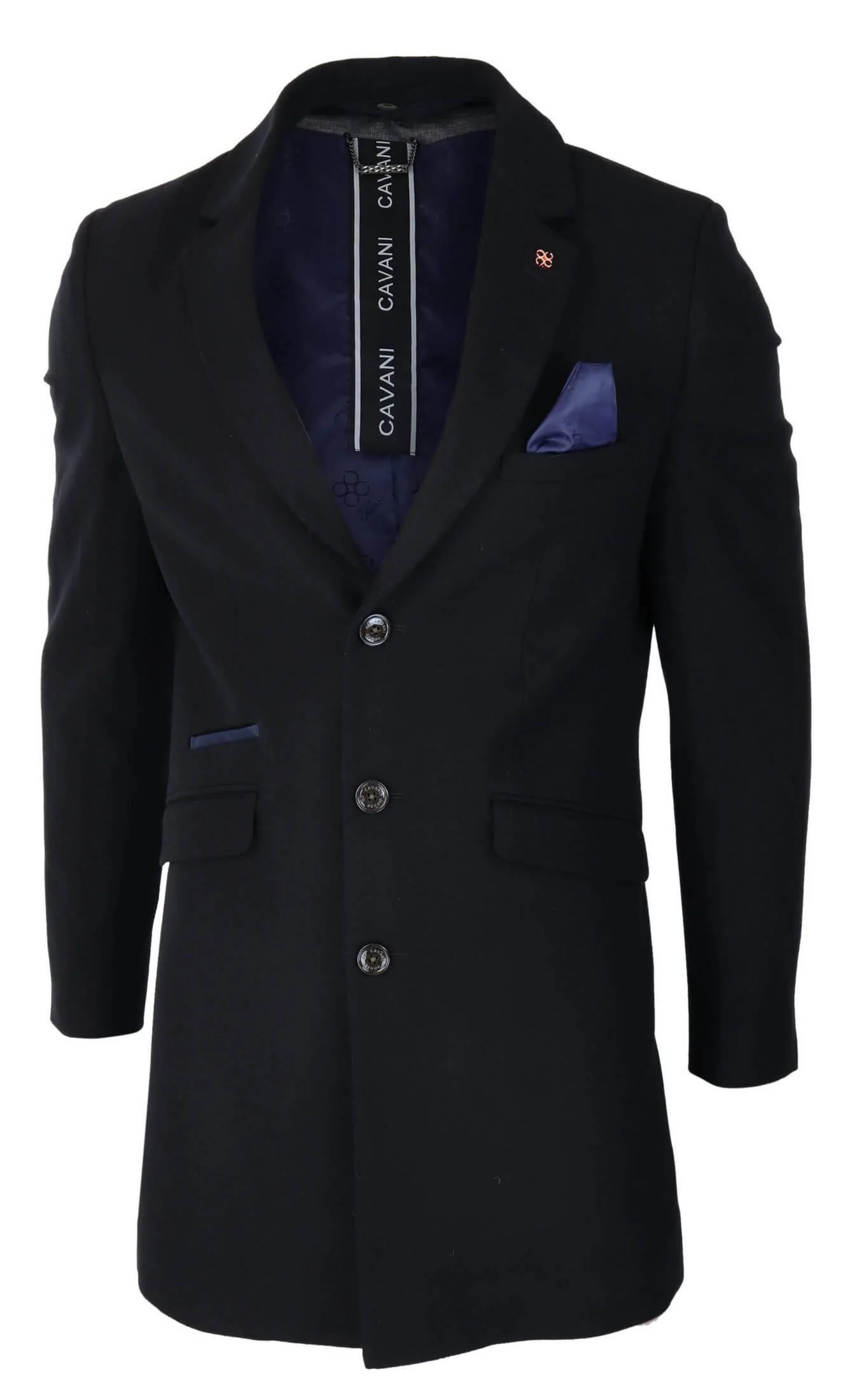 Cavani Mens Classic 3/4 Length Black Overcoat - Image 2