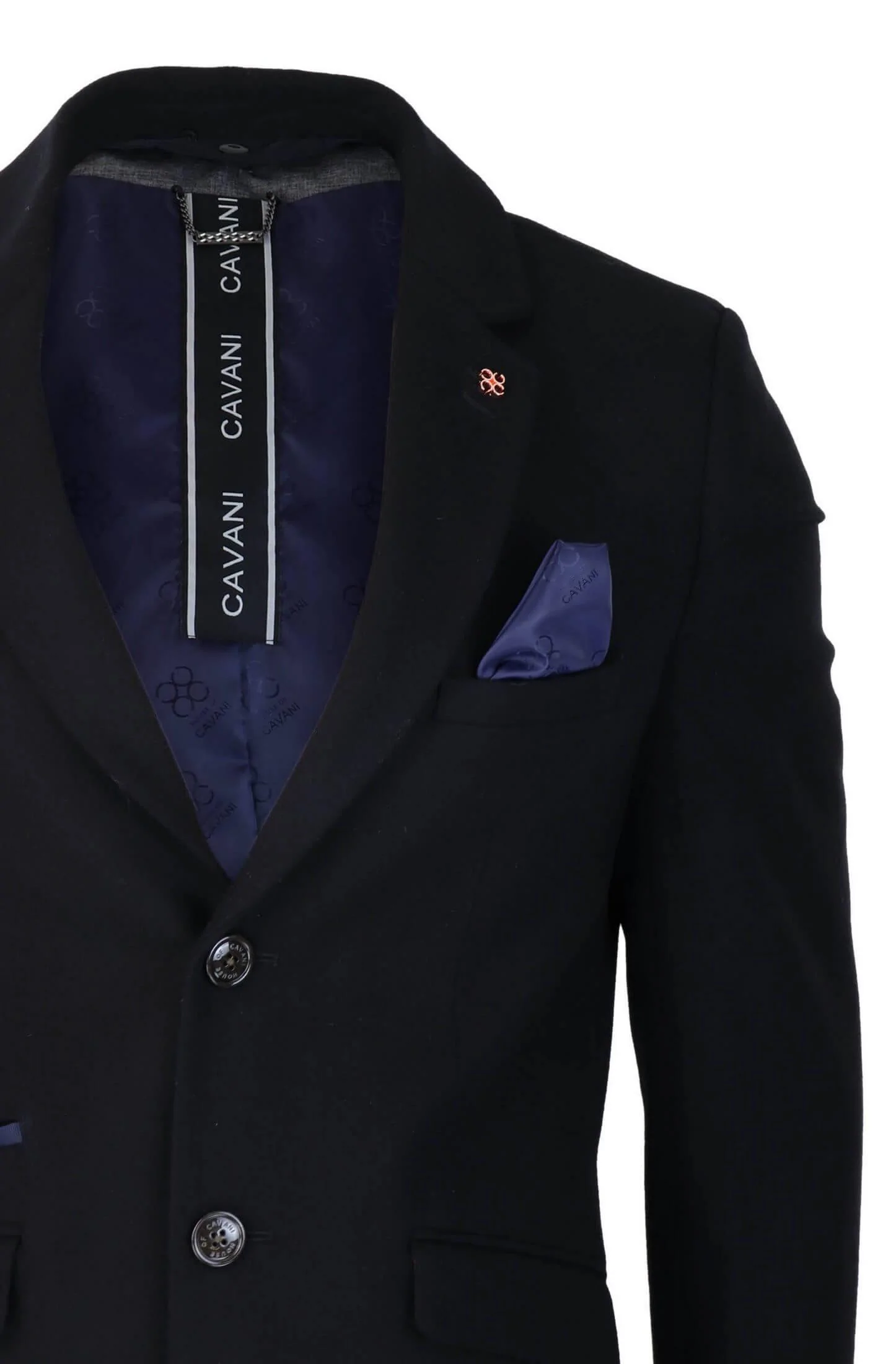 Cavani Mens Classic 3/4 Length Black Overcoat - Image 3