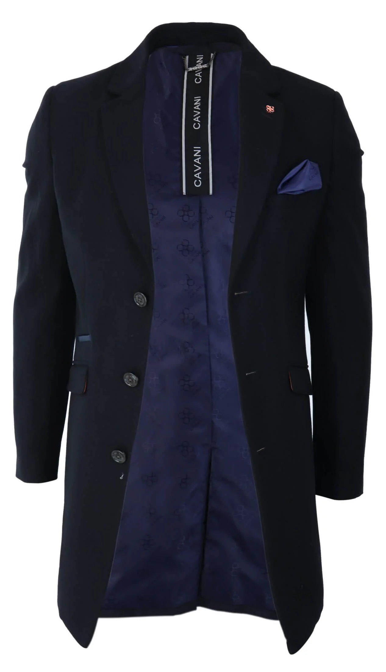 Cavani Mens Classic 3/4 Length Black Overcoat - Image 4