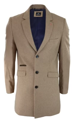 Cavani Mens Classic 3/4 Length Camel Overcoat