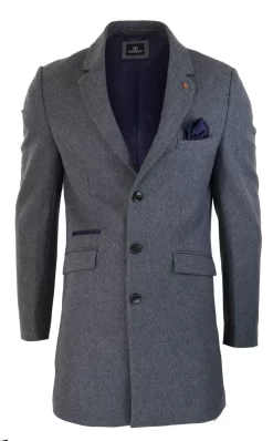 Cavani Mens Classic 3/4 Length Grey Overcoat