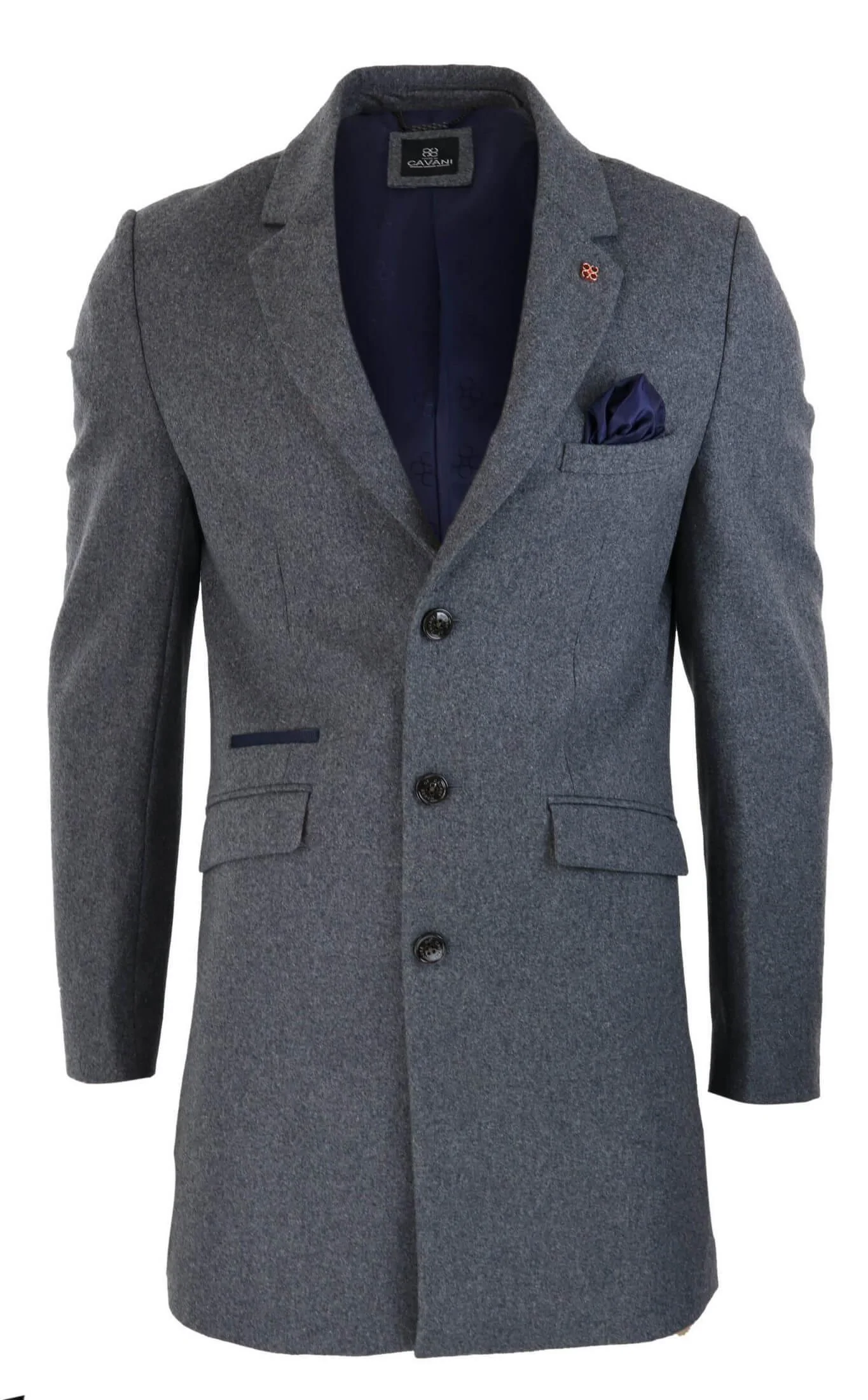 Cavani Mens Classic 3/4 Length Grey Overcoat