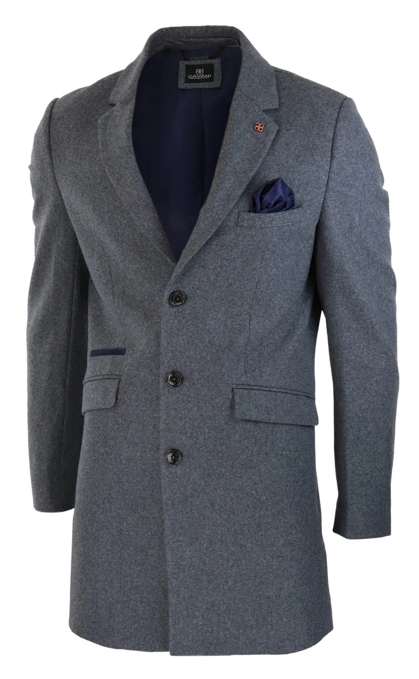 Cavani Mens Classic 3/4 Length Grey Overcoat - Image 2