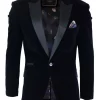Cavani Rosa – Mens Soft Velvet Black Navy 1 Button Dinner Jacket Tuxedo Blazer Smart Casual Fit-Navy